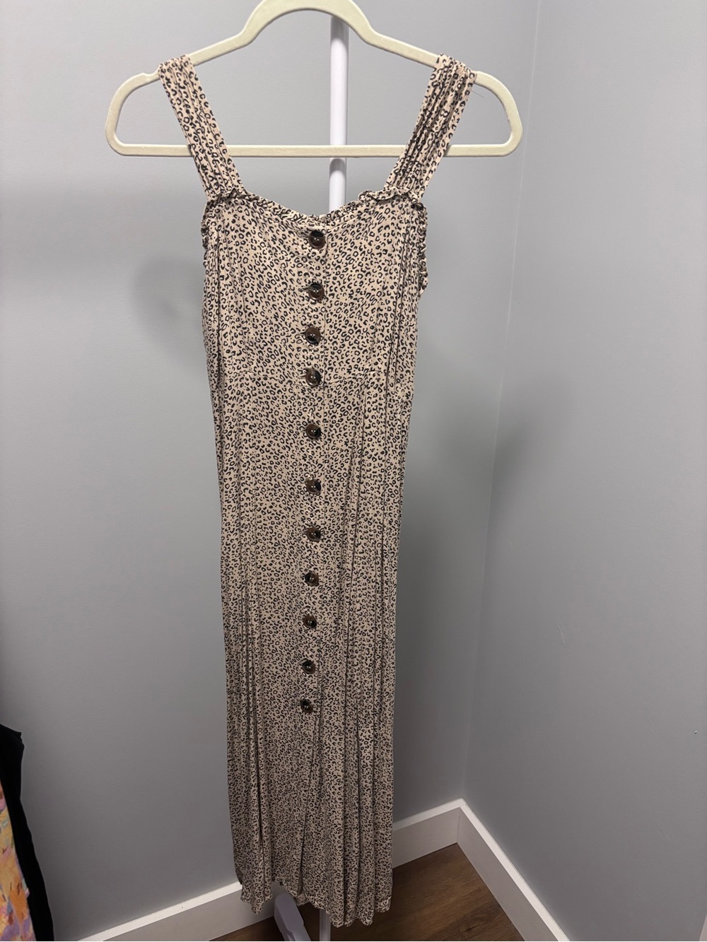 Japna Beige and Black Animal Print Button-Front Maxi Dress